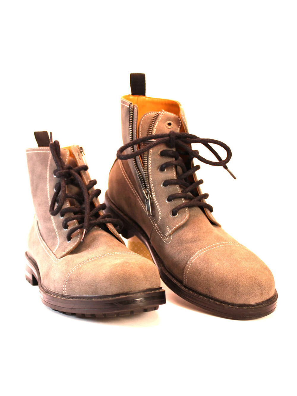 NWOB Call It Spring Gray Vegan Suede Ankle Boot Zip Side Lace-up W's 10 Toe Cap